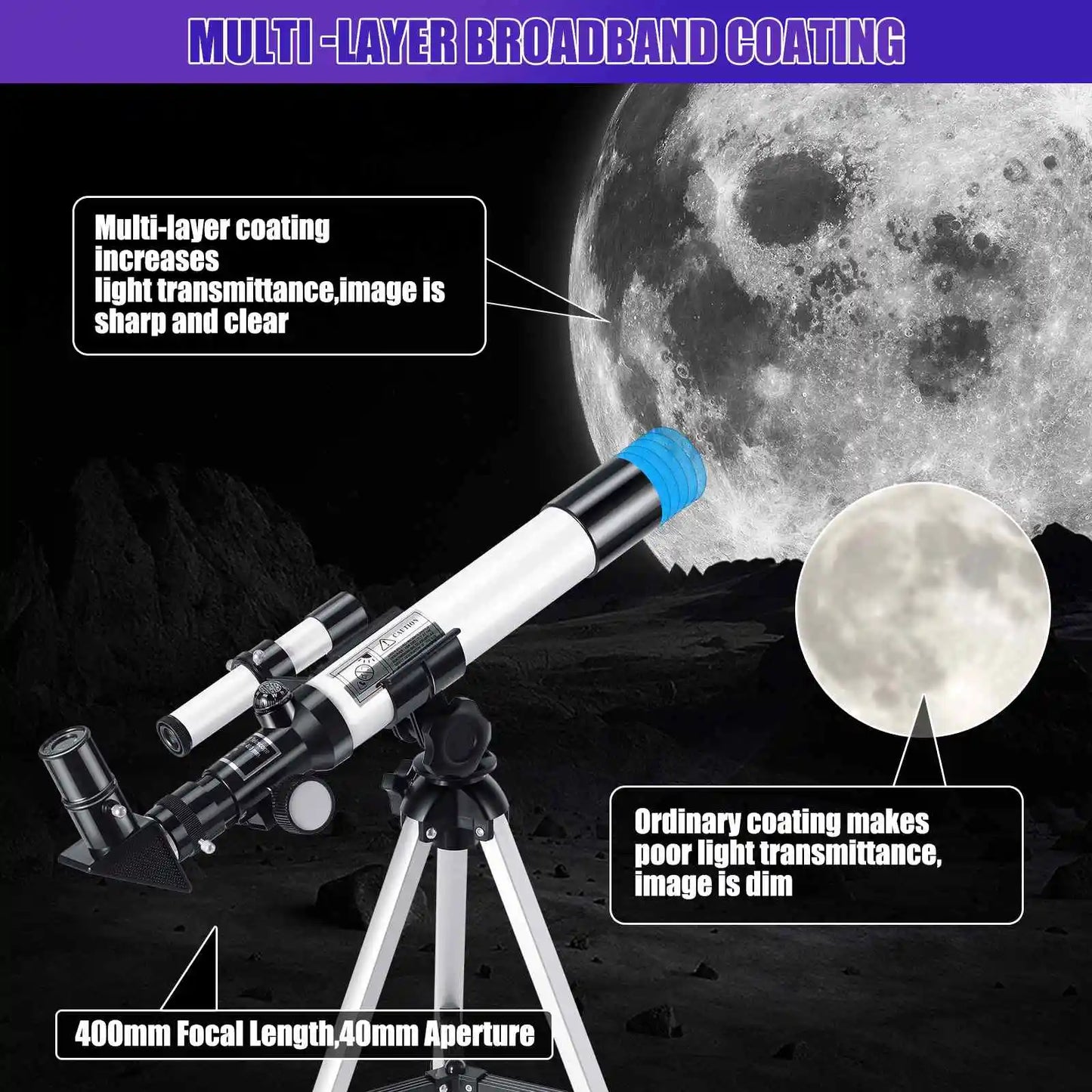 Télescope Astronomique Haute Puissance 40x40mm pour Observation Nocturne