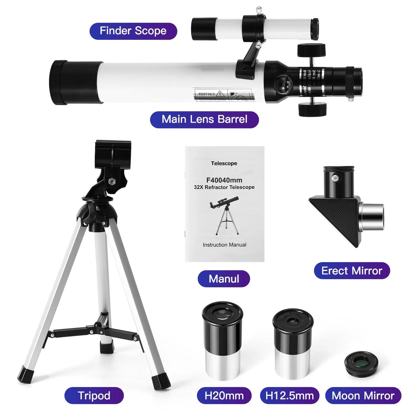 Télescope Astronomique Haute Puissance 40x40mm pour Observation Nocturne
