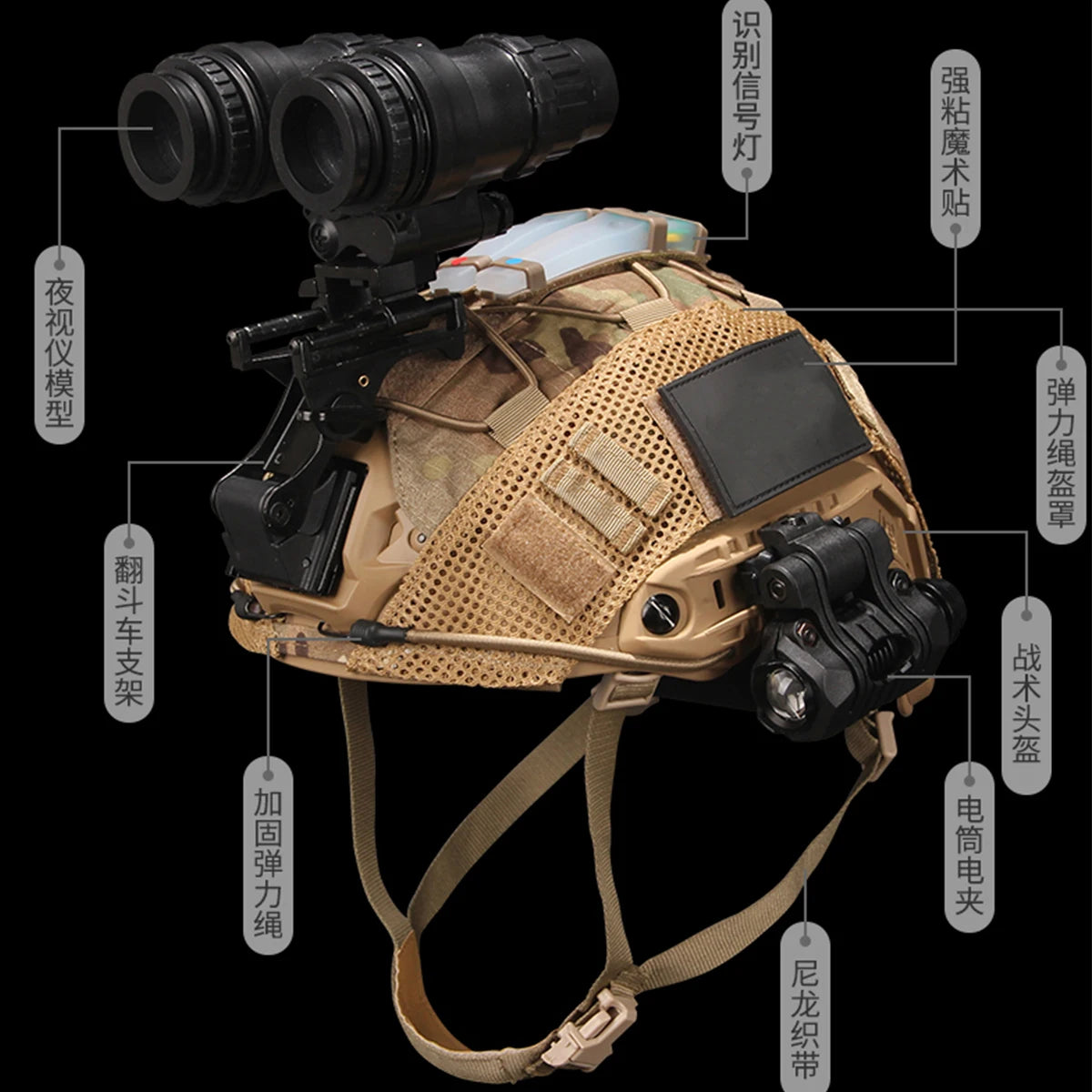 Casque Tactique avec Vision Nocturne et Accessoires pour Activités Extérieures