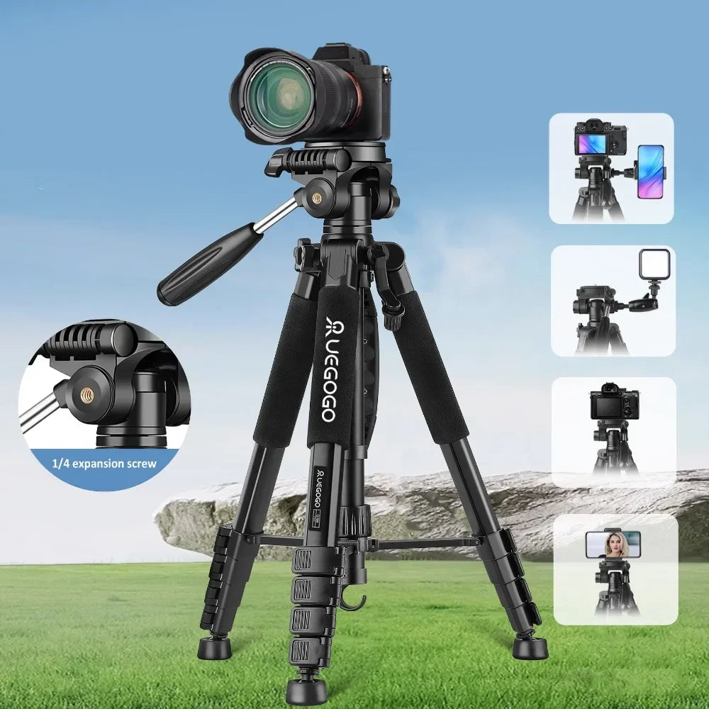 Trépied Professionnel 187cm pour Caméra, Jumelles et Téléphone 360°