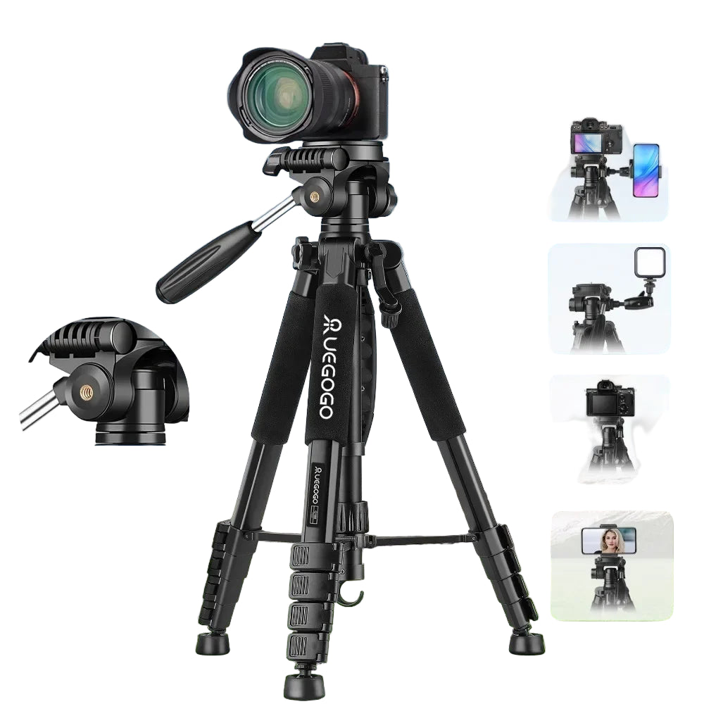 Trépied Professionnel Q188 - 187cm pour Caméra, Jumelles et Téléphone 360°