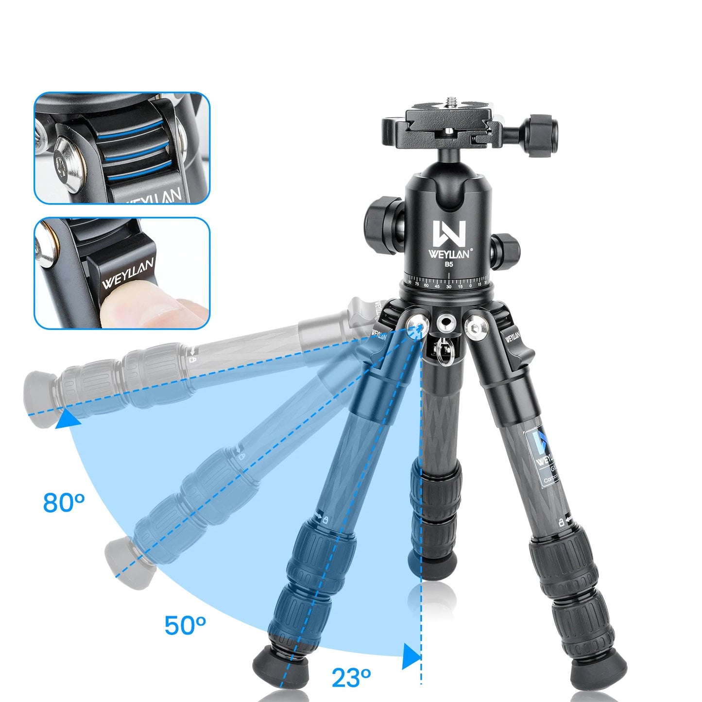 Trépied de Table Léger WEYLLAN GX2 en Fibre de Carbone pour Appareil Photo DSLR 10kg