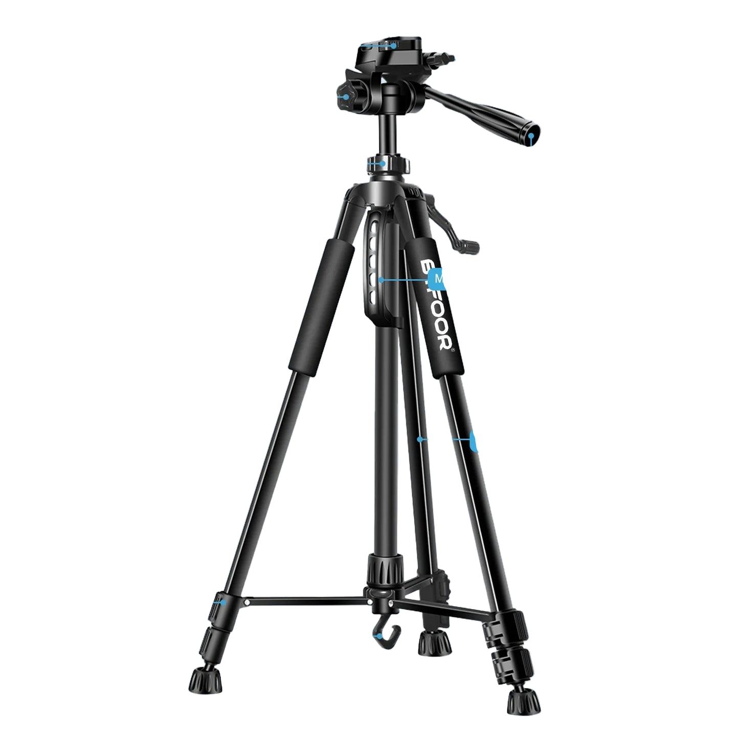 Trépied en Aluminium 55” avec Tête Panoramique pour Appareils Photo et Smartphones