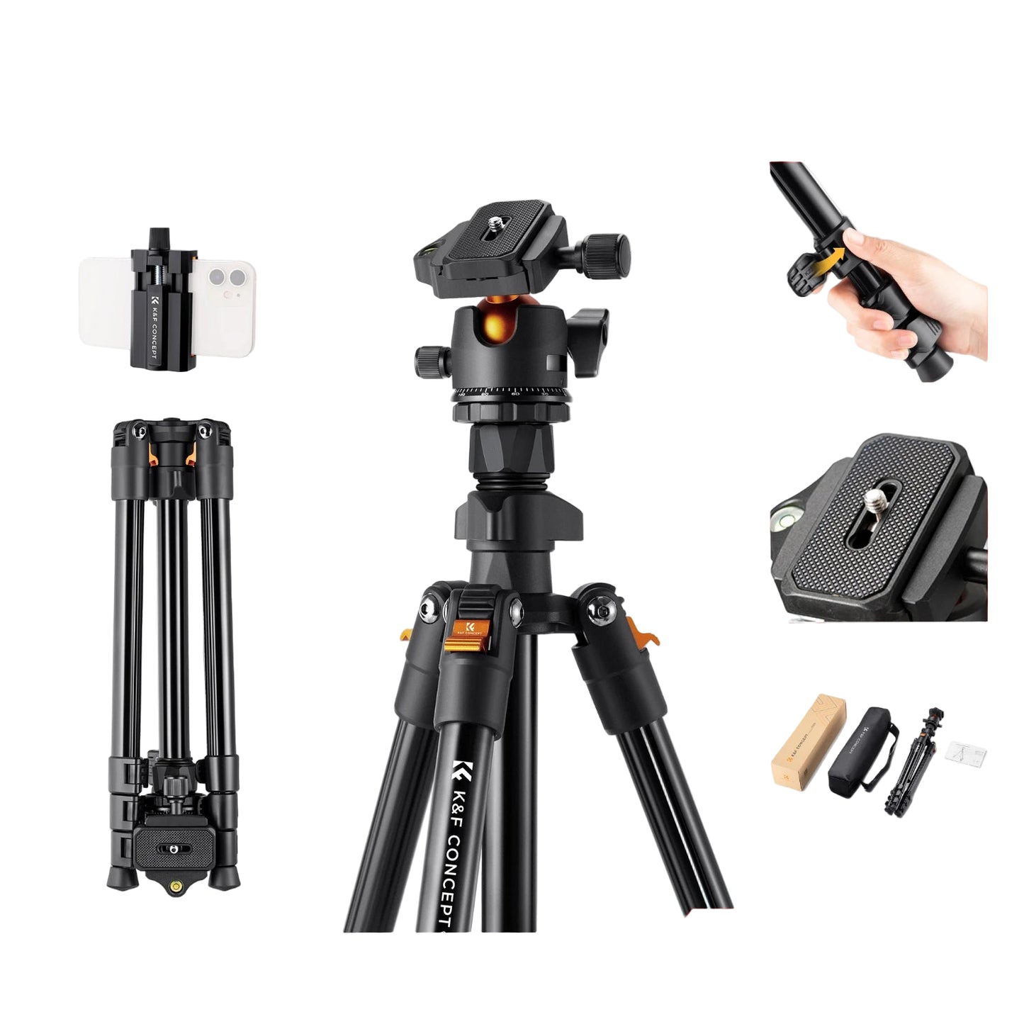 Trépied de Voyage Flexible K&F Concept pour Appareil Photo avec Tête Rotative 360° pour DSLR