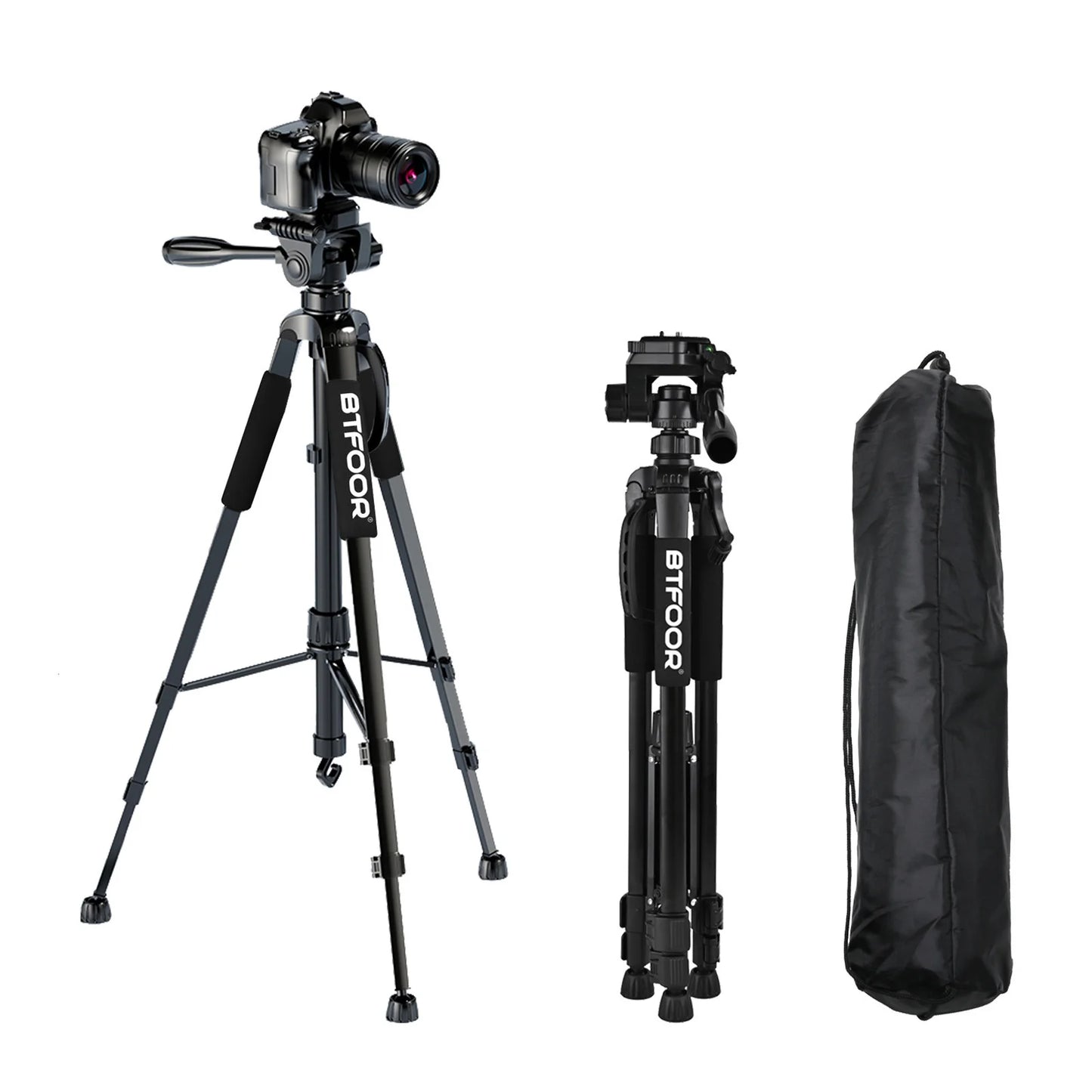 Trépied en Aluminium 55” avec Tête Panoramique pour Appareils Photo et Smartphones