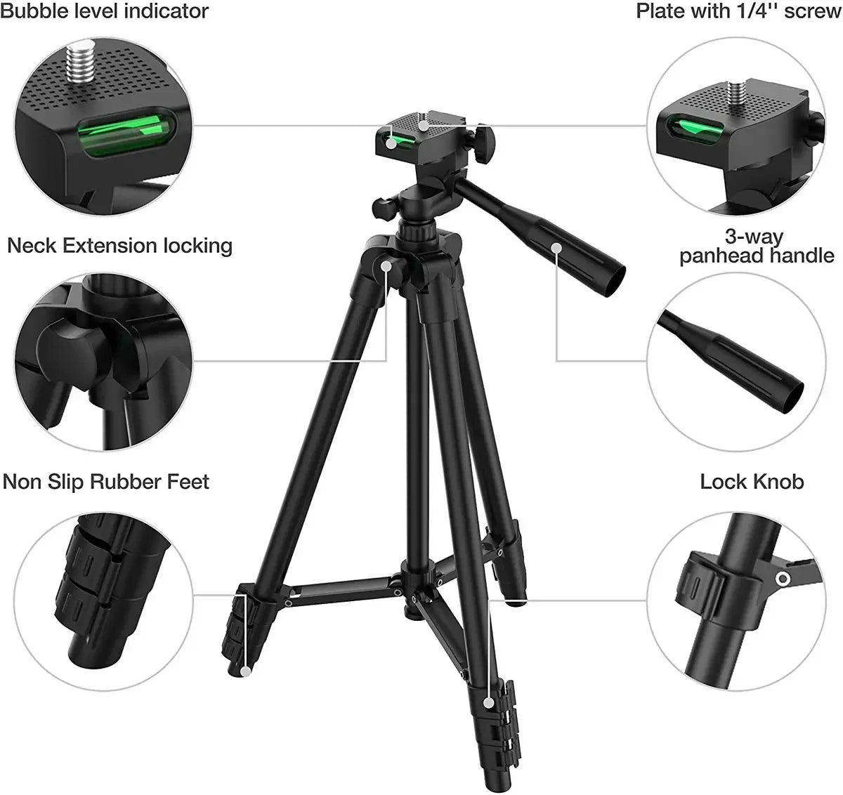 Trépied Photo Universel avec Télécommande Bluetooth et Support Léger pour Smartphone
