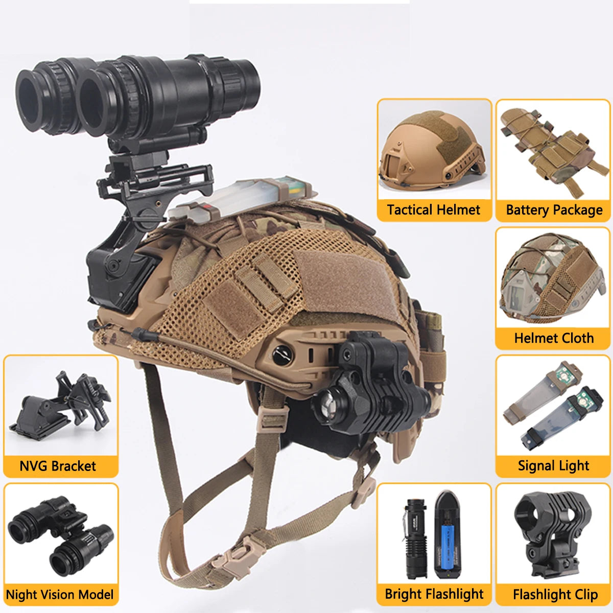 Casque Tactique avec Vision Nocturne et Accessoires pour Activités Extérieures