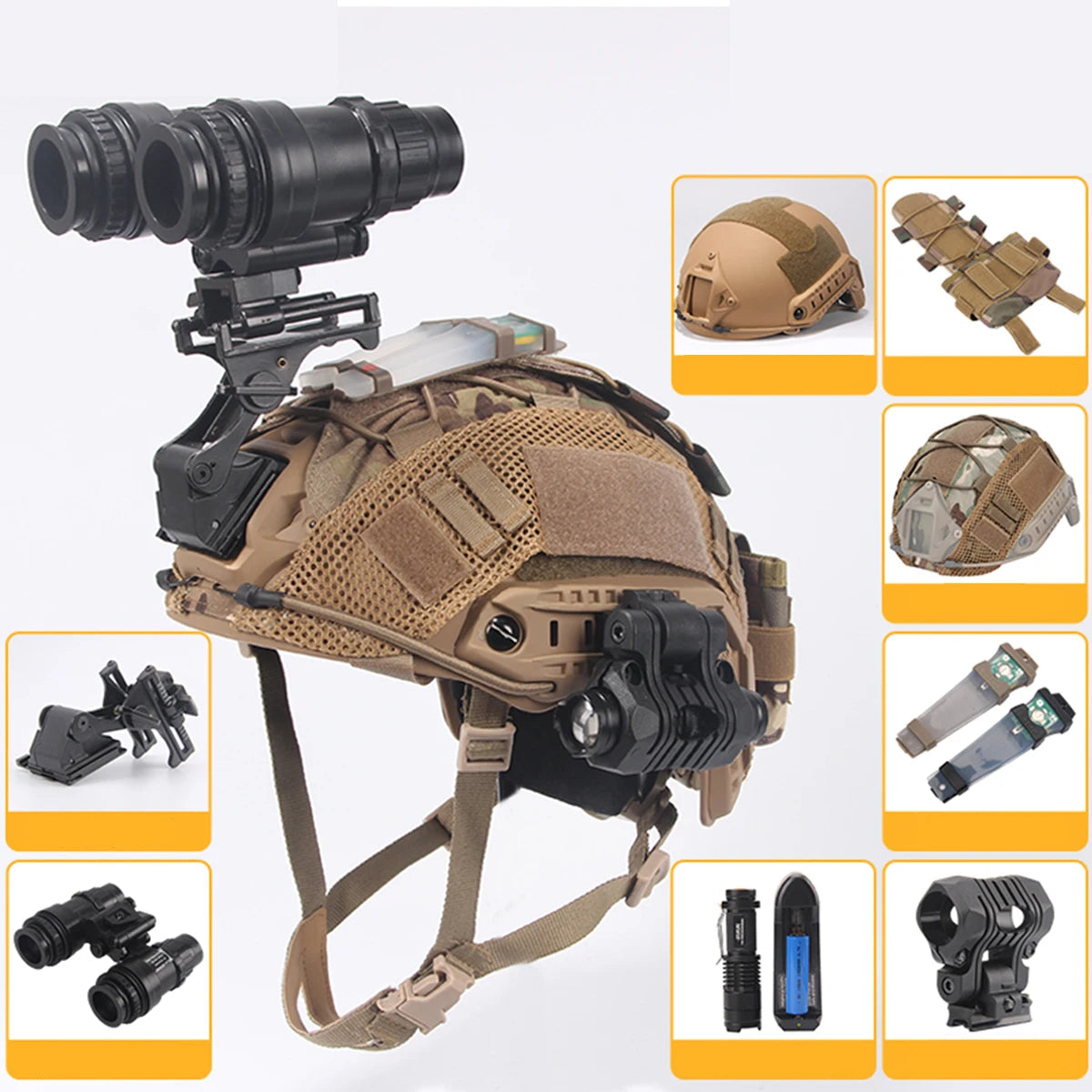 Casque Tactique avec Vision Nocturne et Accessoires pour Activités Extérieures