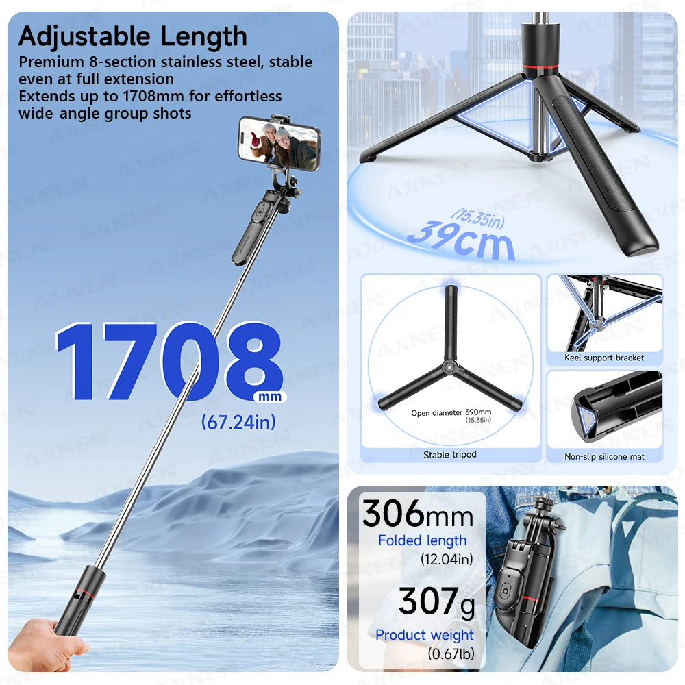 F16 Selfie Stick Trépied : Capture Panoramique 360° et Télécommande Bluetooth