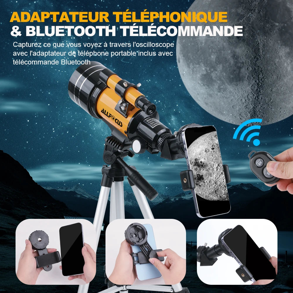 Télescope Réfracteur 150X avec Objectif 70mm et Support Smartphone