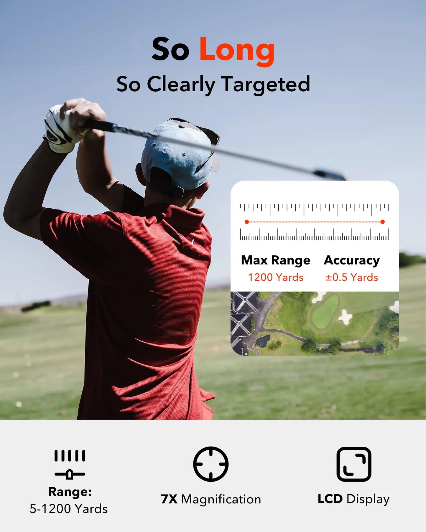 Télémètre Laser Golf 1200M avec Correction de Pente et Grossissement 7x