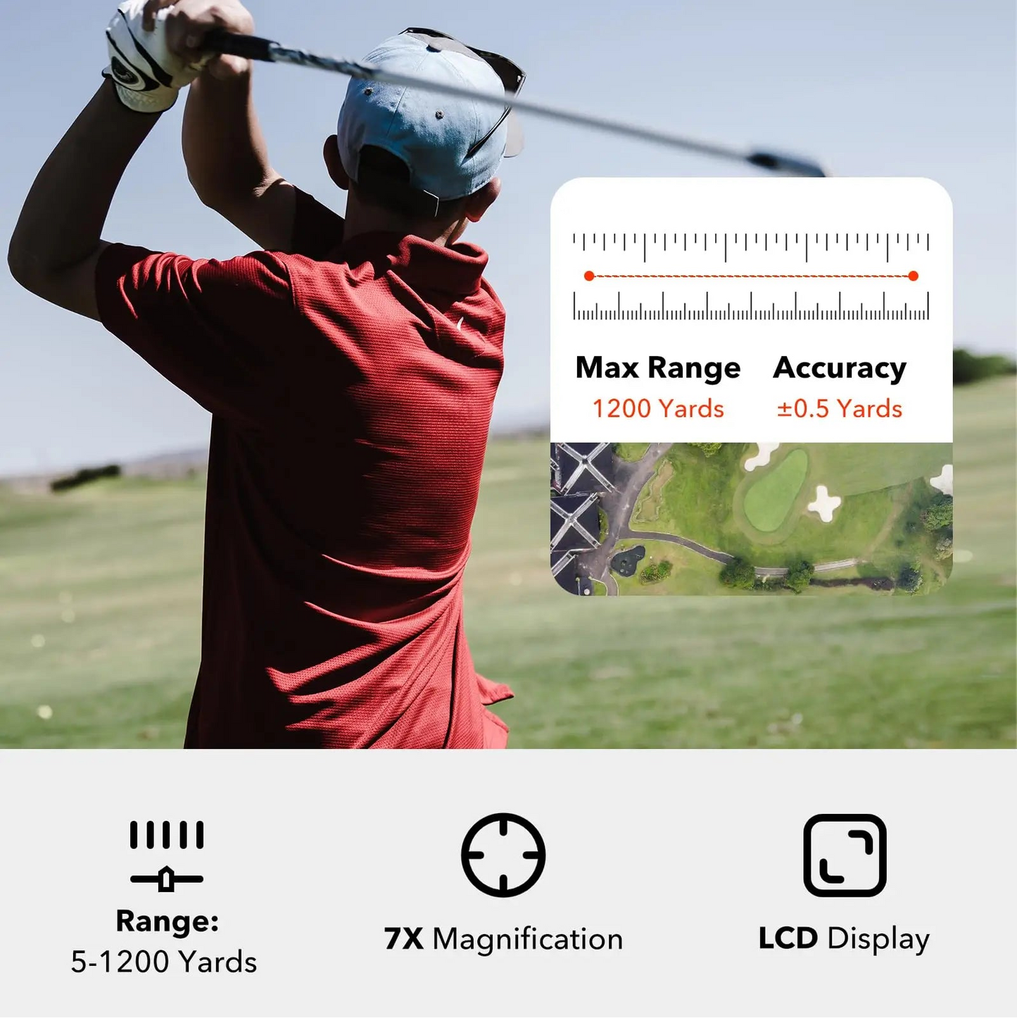 Télémètre Laser Golf 1200M avec Correction de Pente et Grossissement 7x