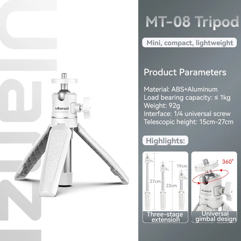 Trépied Mini Ulanzi MT-08 Blanc Polyvalent pour Appareils Photo et Smartphones