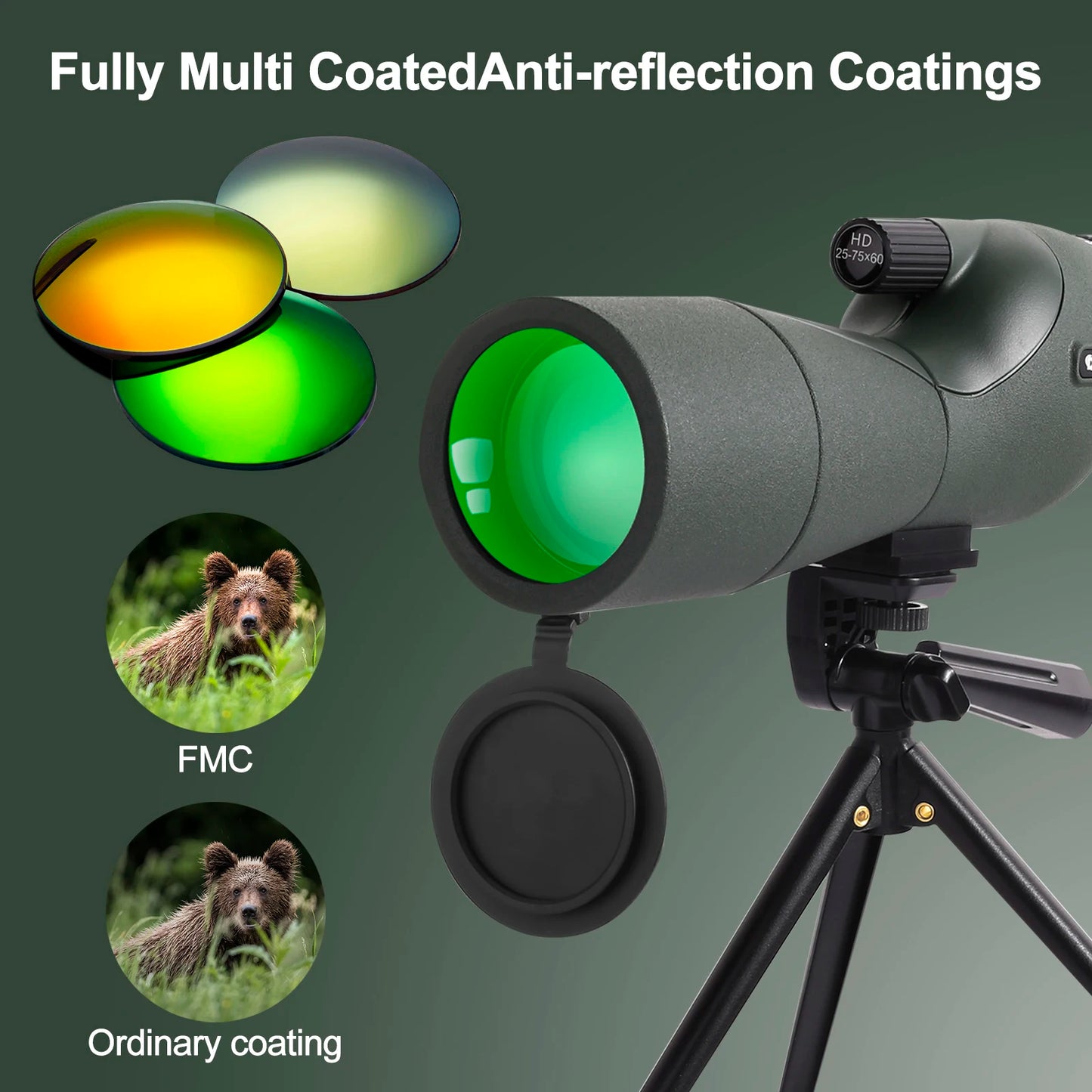 Télescope Monoculaire 25-75x60 avec Zoom Puissant et Étanchéité IPX4