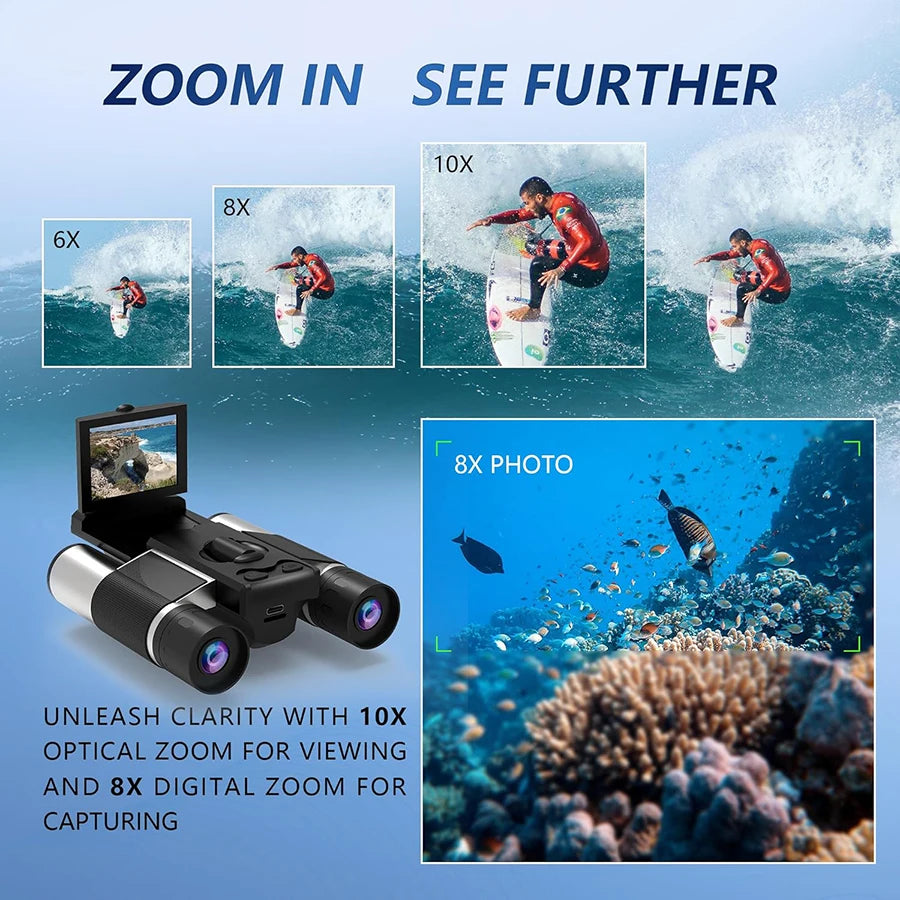 Jumelles Numériques DT10 / DT30 / DT40 – Caméra HD, Zoom 8x, Capture Photo/Vidéo, Écran LCD, Idéales pour l'Observation Outdoor