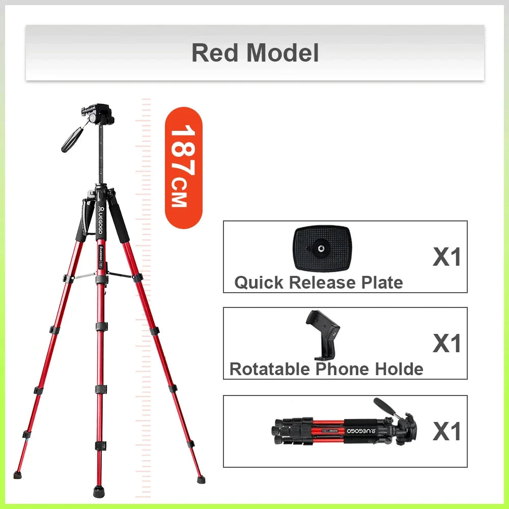 Trépied Professionnel 187cm pour Caméra, Jumelles et Téléphone 360°