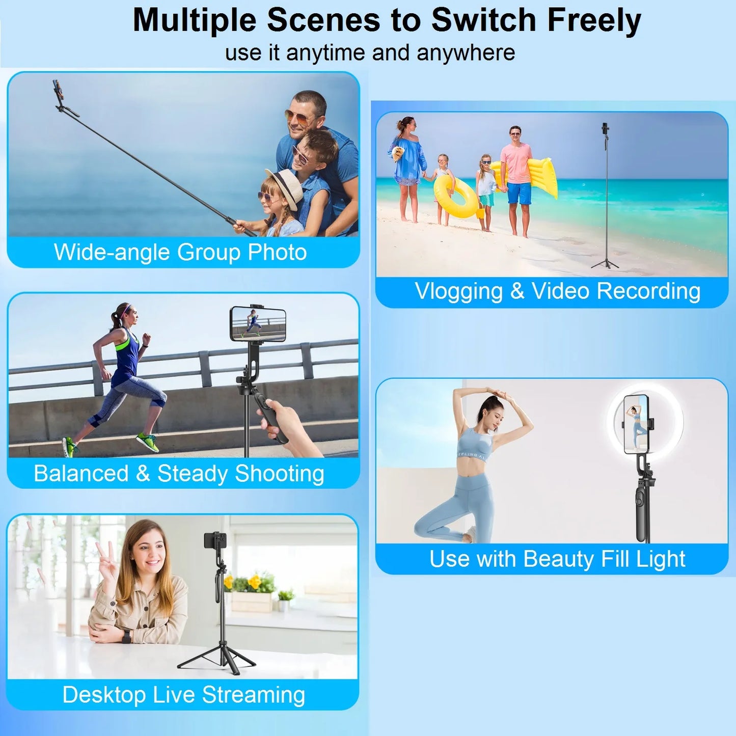 Trépied Selfie Stick Sans Fil 1.8m pour Smartphones et Vidéos Vlog