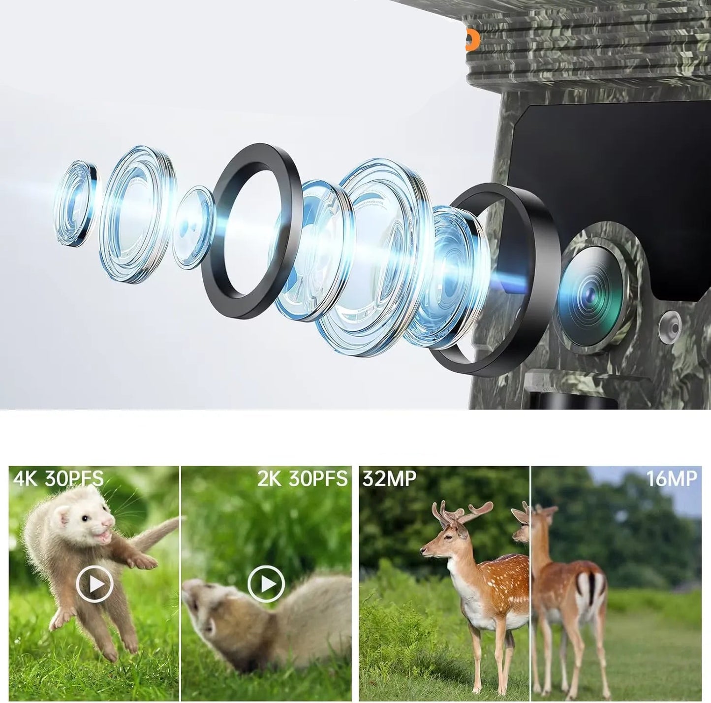 Caméra de Chasse H-201 - 30MP Vision Nocturne Infrarouge avec Panneau Solaire Intégré