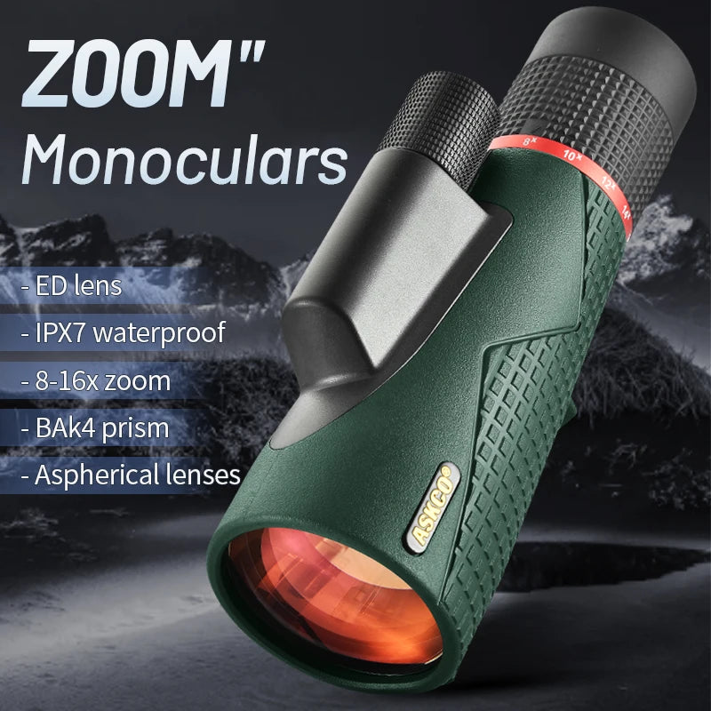 Monoculaire Zoom Hautes Performances 8-16x56 avec Prisme BAK4 et Étanchéité IPX7