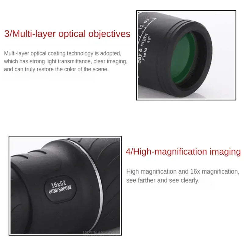 Monoculaire 16X52 HD avec Vision Nocturne et Portée Longue pour Chasse