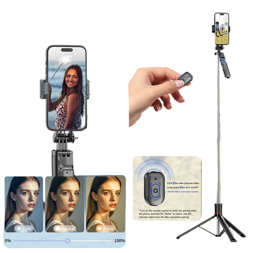 F16 Selfie Stick Trépied : Capture Panoramique 360° et Télécommande Bluetooth