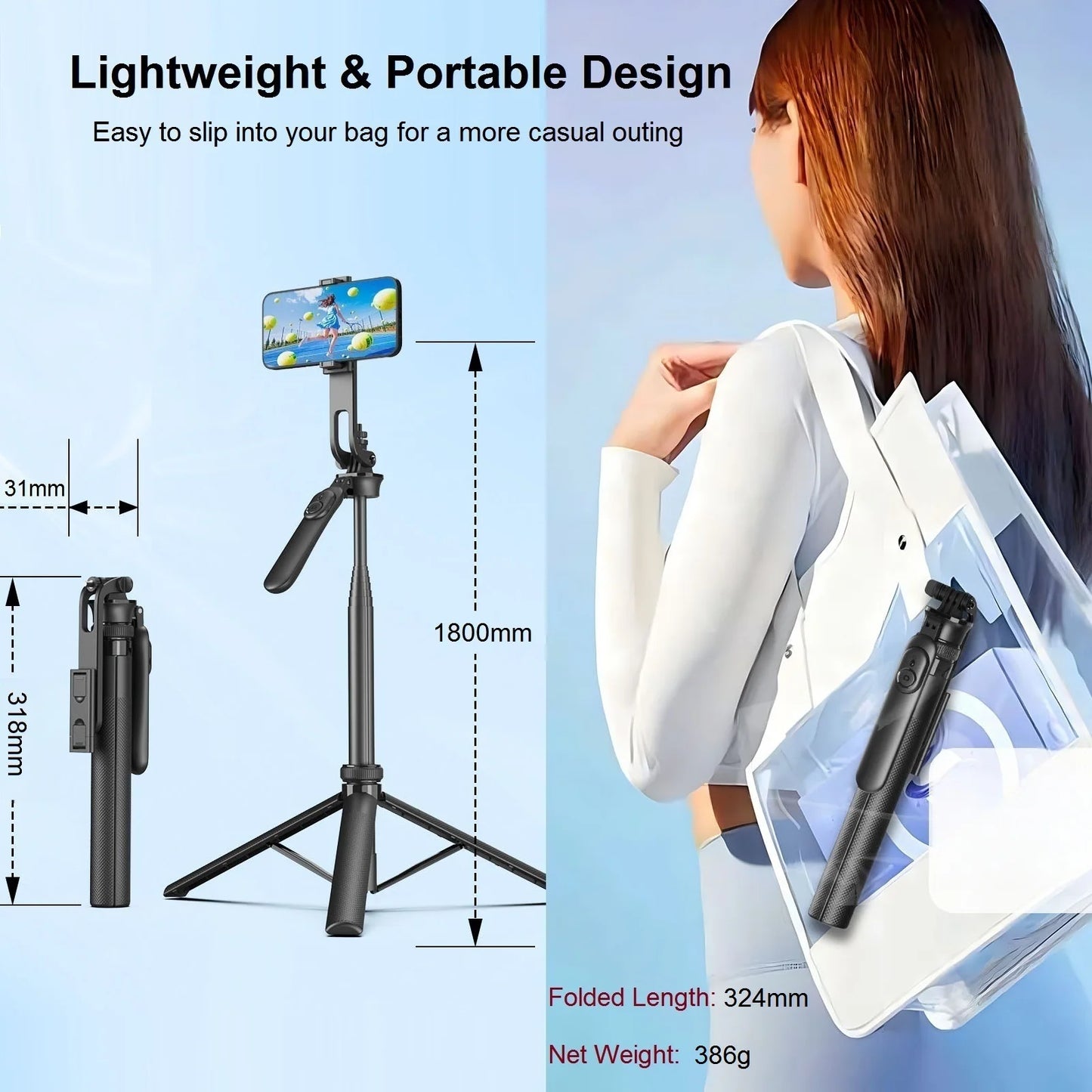 Trépied Selfie Stick Sans Fil 1.8m pour Smartphones et Vidéos Vlog