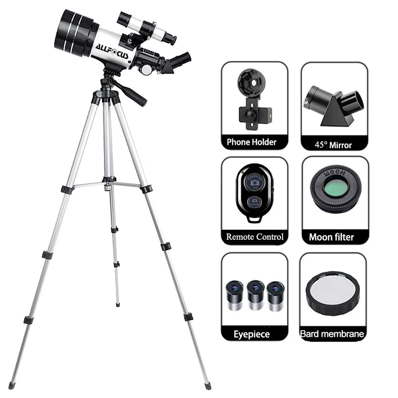 Télescope Réfracteur 150X avec Objectif 70mm et Support Smartphone