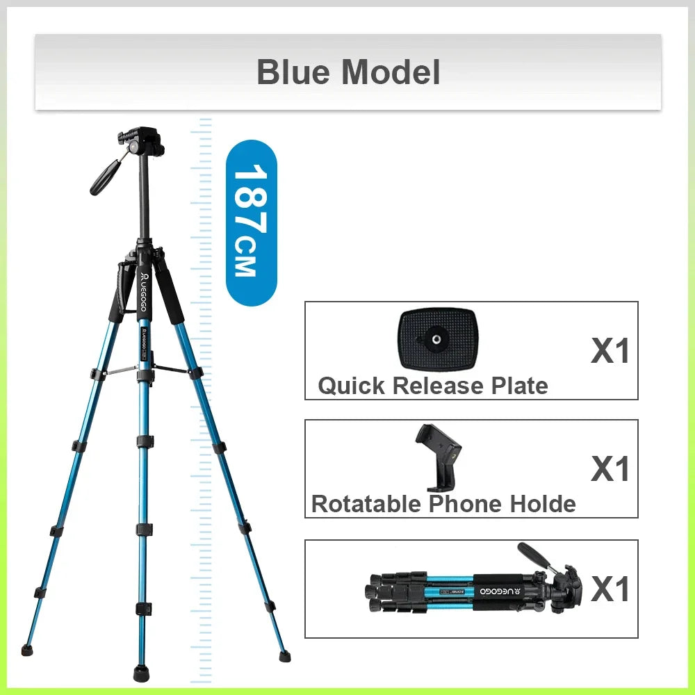 Trépied Professionnel 187cm pour Caméra, Jumelles et Téléphone 360°
