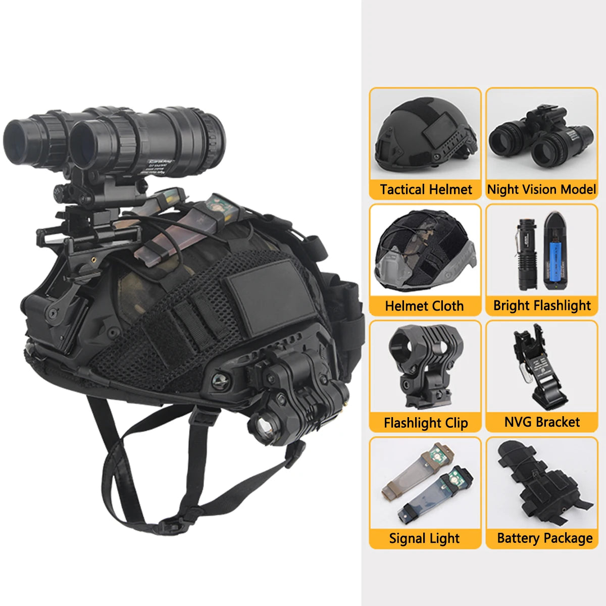 Casque Tactique avec Vision Nocturne et Accessoires pour Activités Extérieures