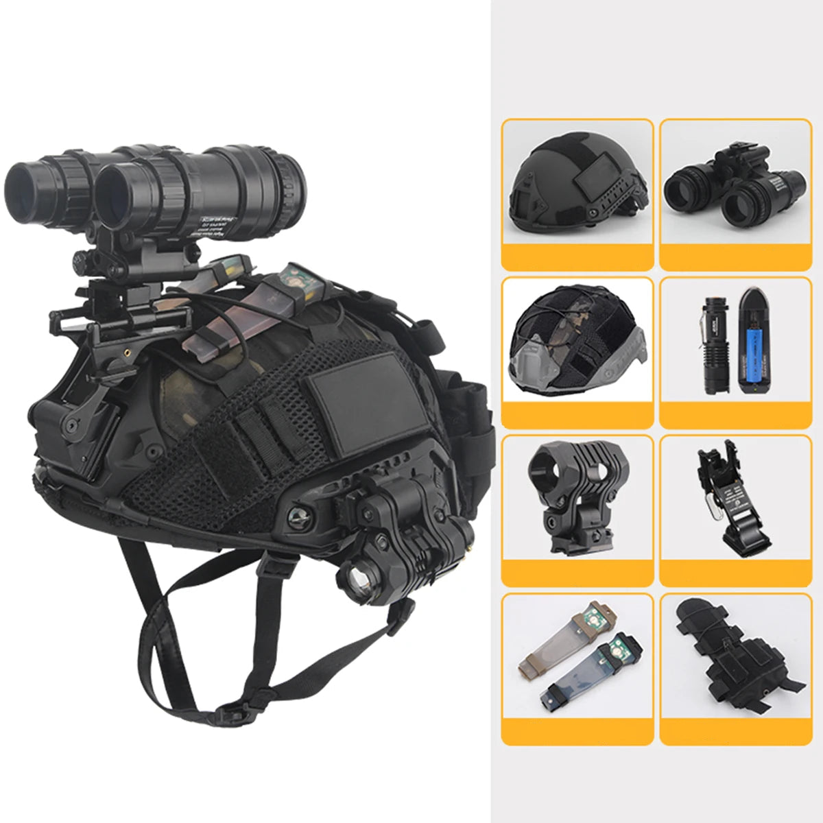 Casque Tactique avec Vision Nocturne et Accessoires pour Activités Extérieures