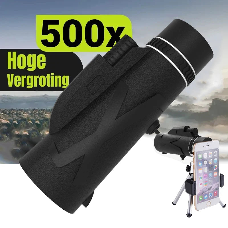Monoculaire HD 500x Longue Portée Étanche avec Prism BAK4 et FMC
