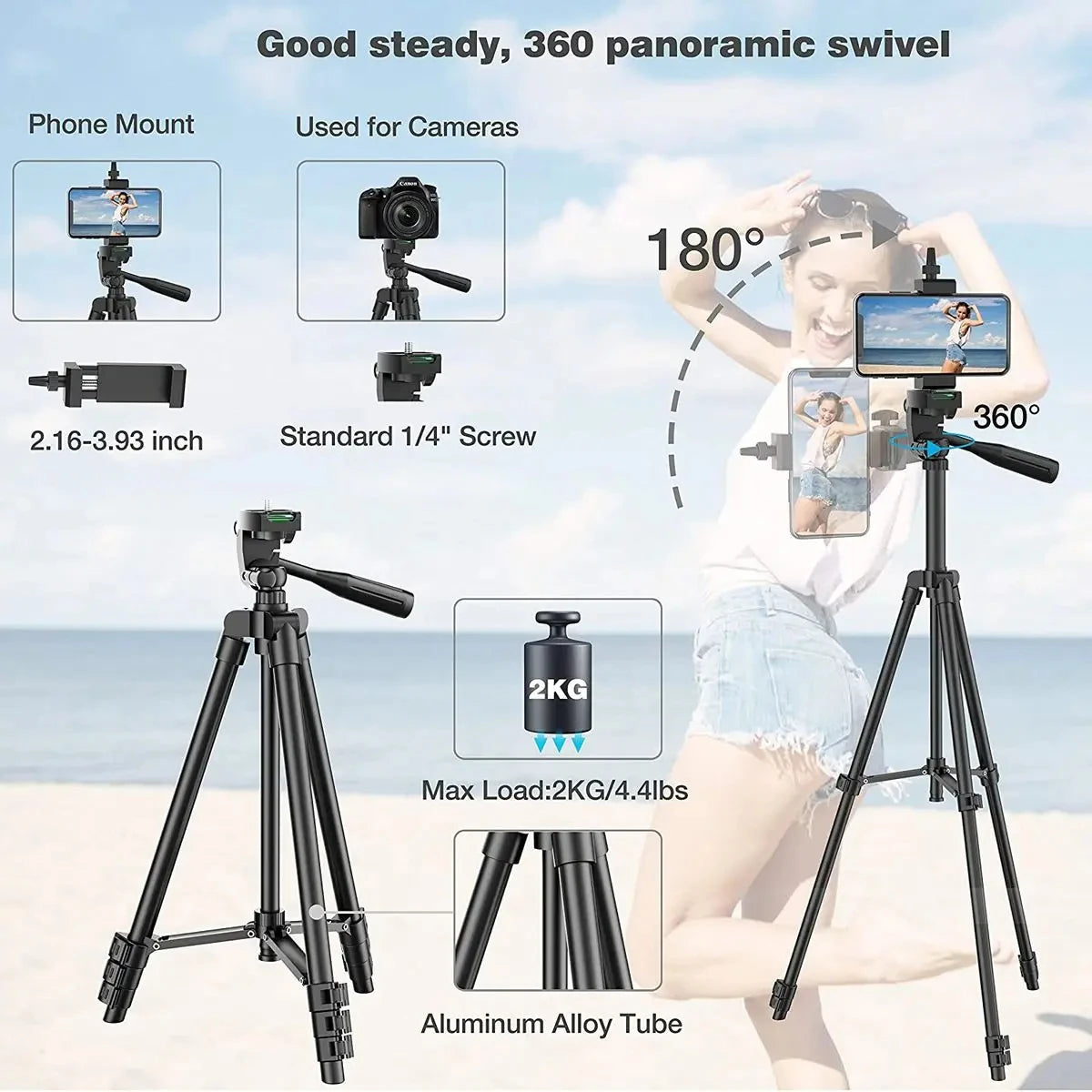 Trépied Photo Universel avec Télécommande Bluetooth et Support Léger pour Smartphone
