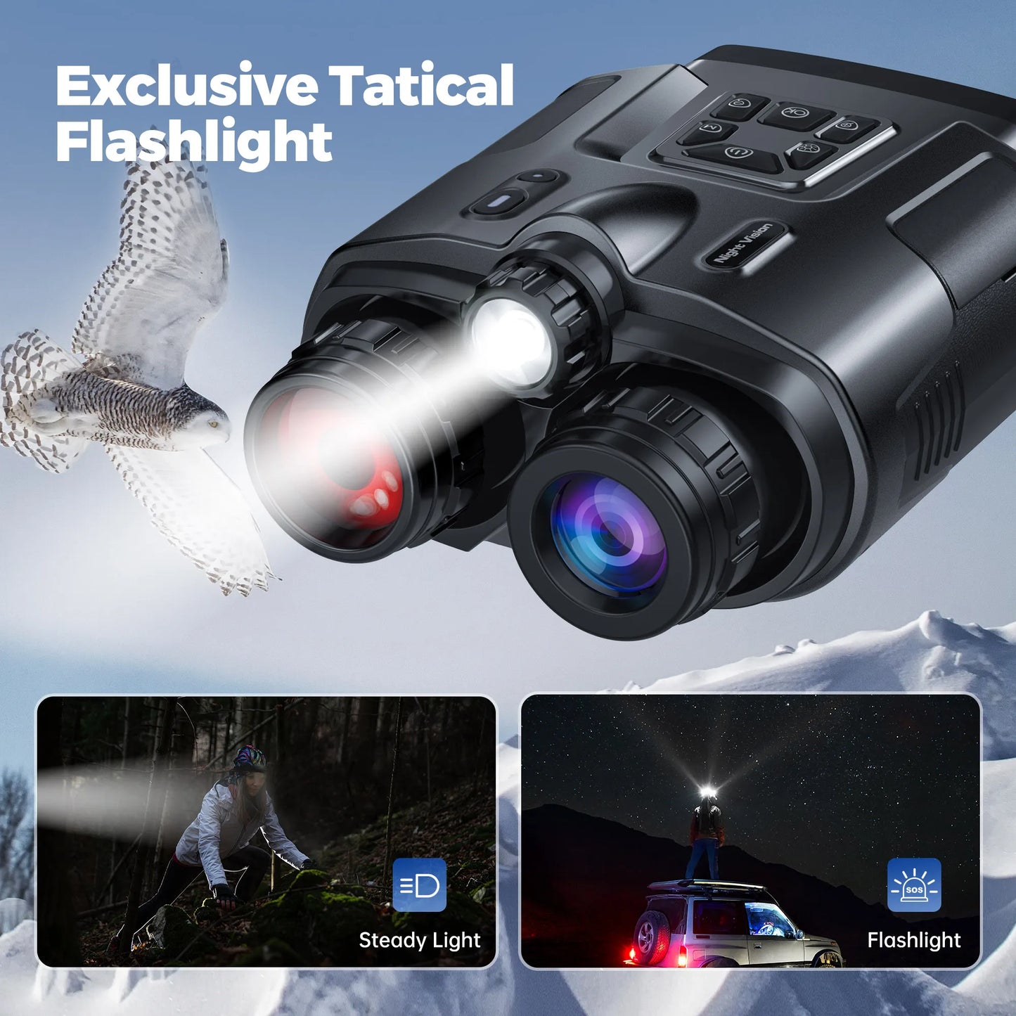 Jumelles Vision Nocturne 4K avec Zoom Numérique et Éclairage Tactique