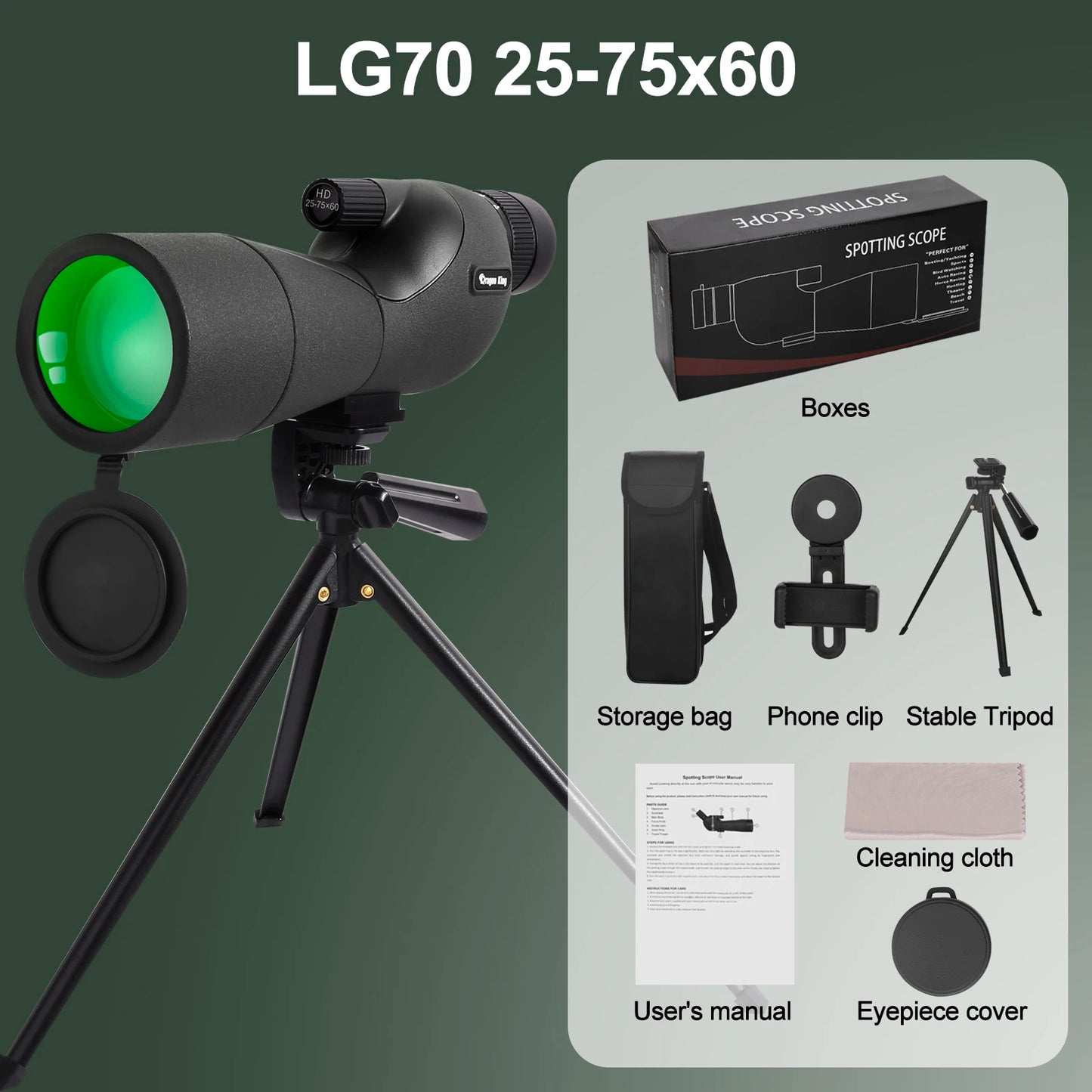 Télescope Monoculaire 25-75x60 avec Zoom Puissant et Étanchéité IPX4