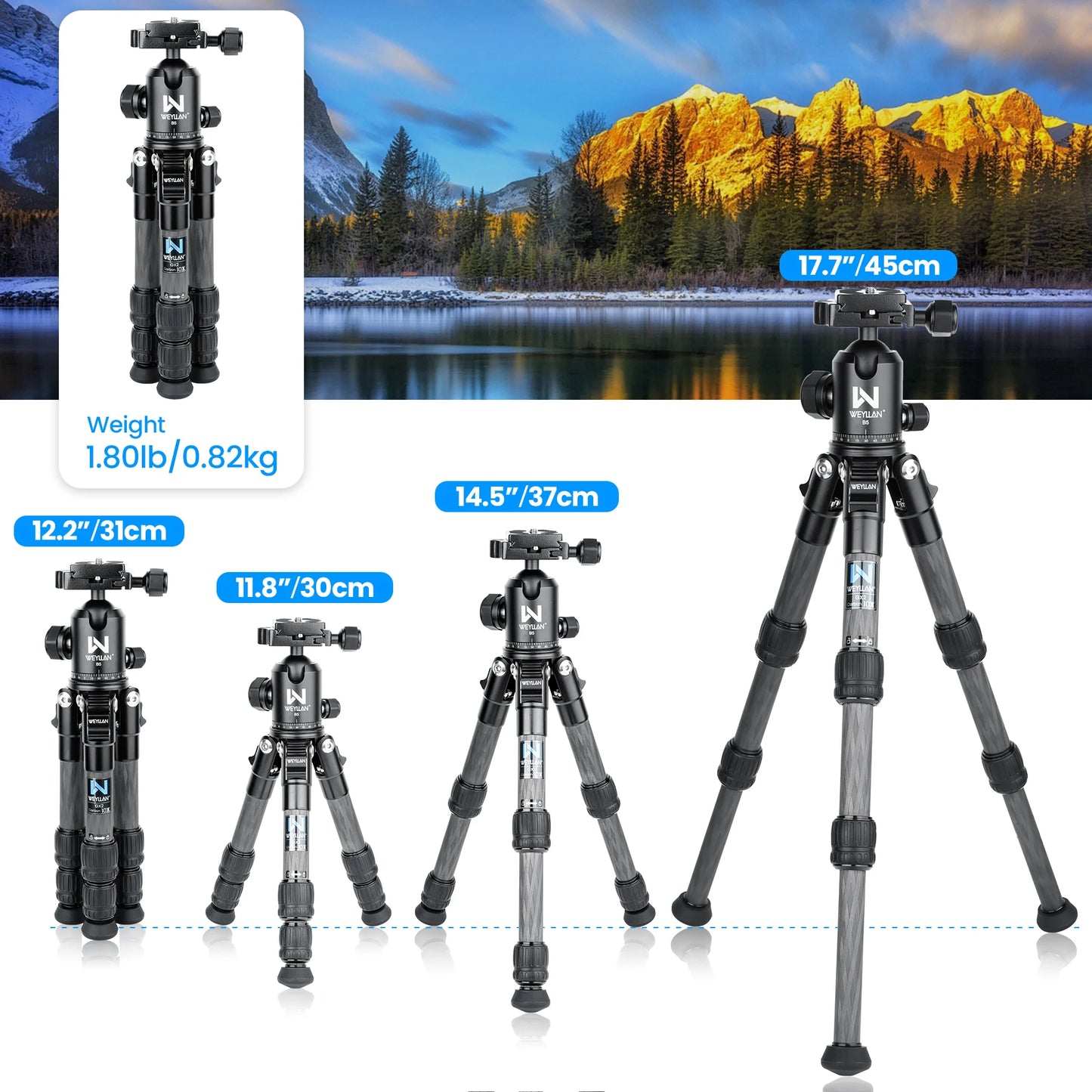 Trépied de Table Léger en Fibre de Carbone pour Appareil Photo DSLR 10kg