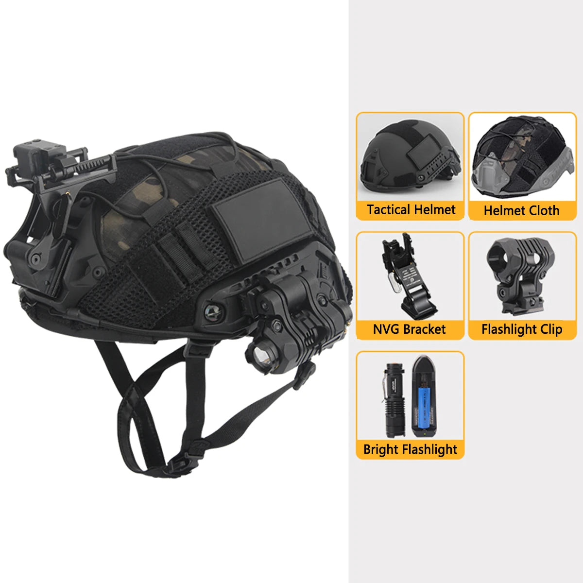 Casque Tactique avec Vision Nocturne et Accessoires pour Activités Extérieures