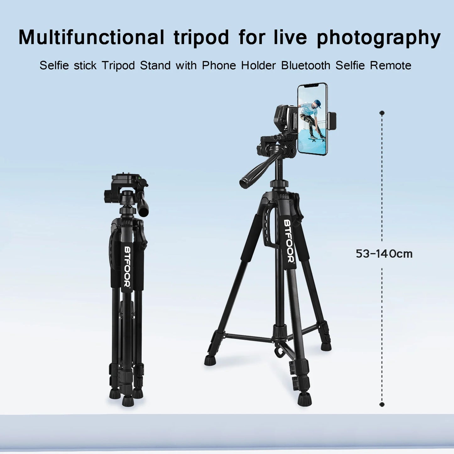 Trépied en Aluminium 55” avec Tête Panoramique pour Appareils Photo et Smartphones