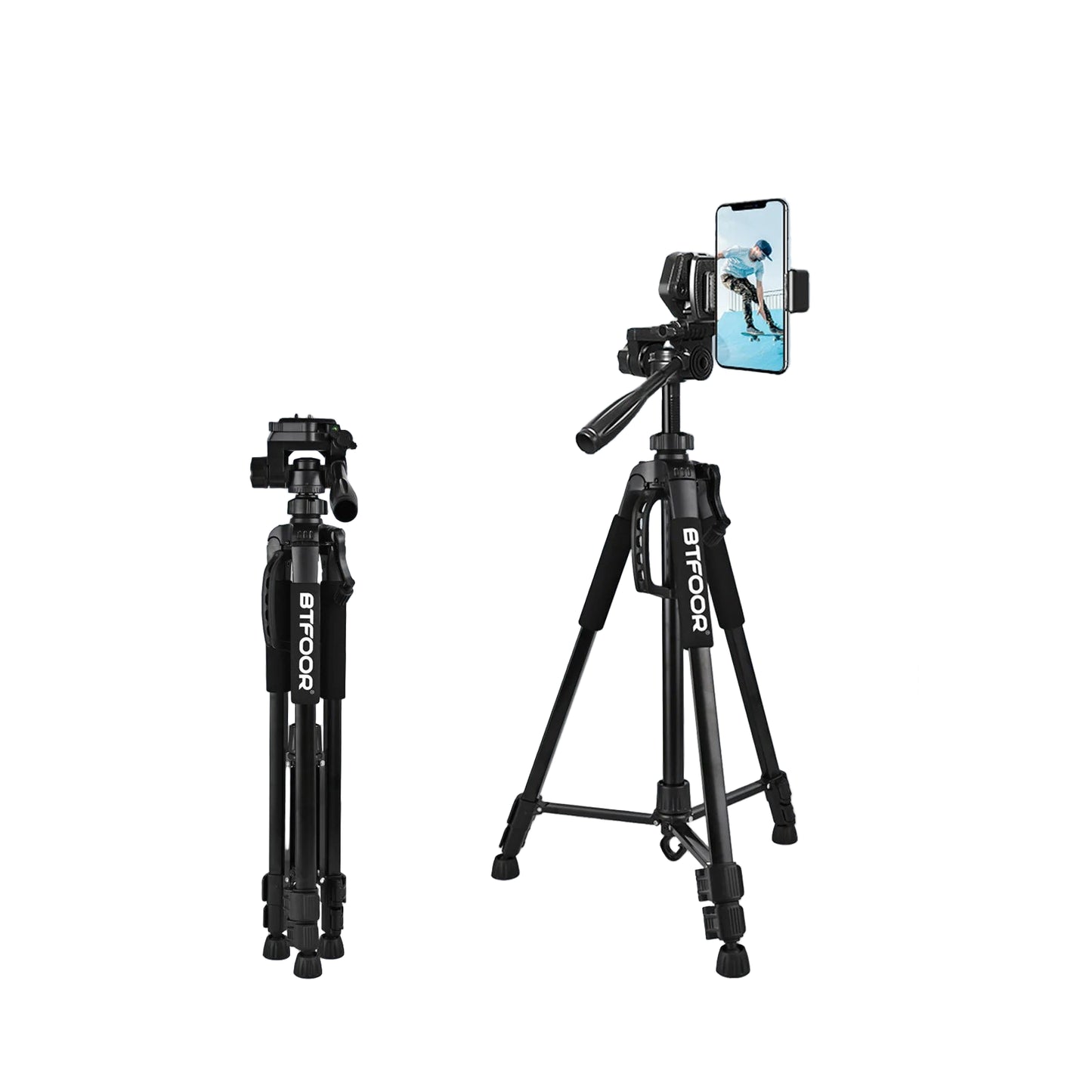 Trépied en Aluminium 55” avec Tête Panoramique pour Appareils Photo et Smartphones