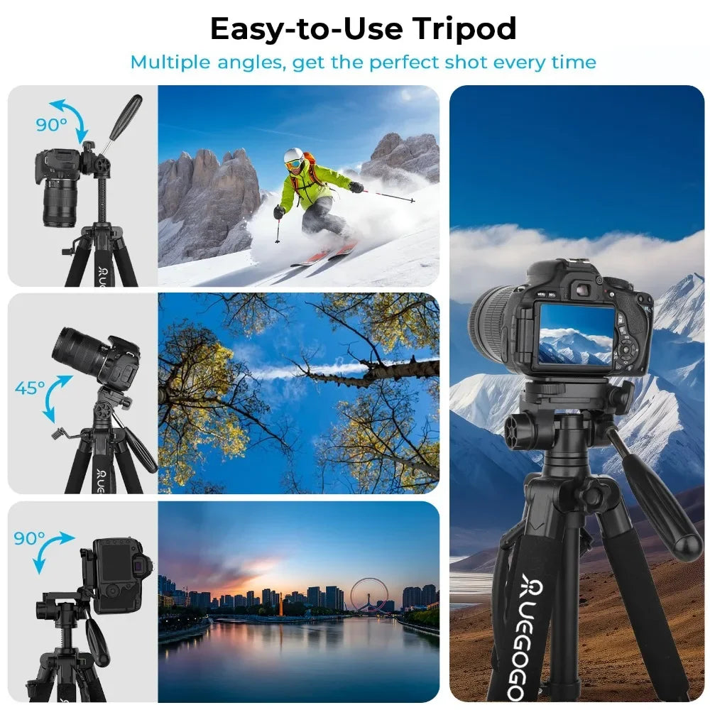Trépied Professionnel 187cm pour Caméra, Jumelles et Téléphone 360°