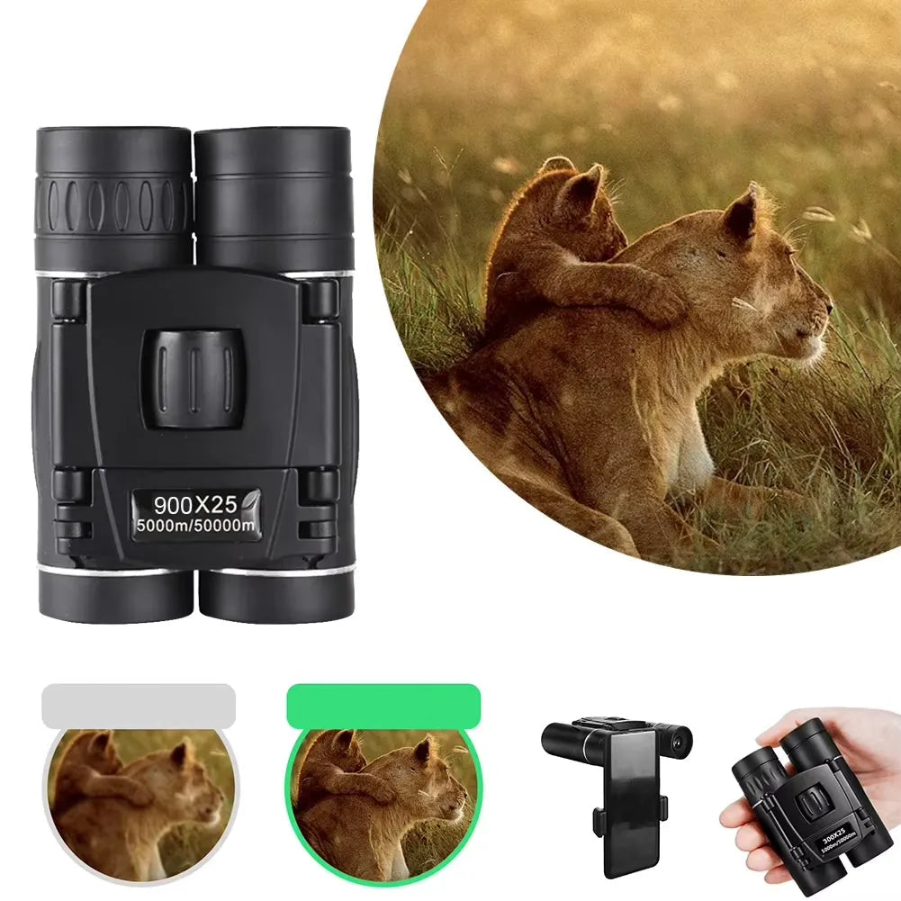 Jumelles Compactes 900x25 HD Zoom Puissantes pour Observation Longue Distance Outdoor