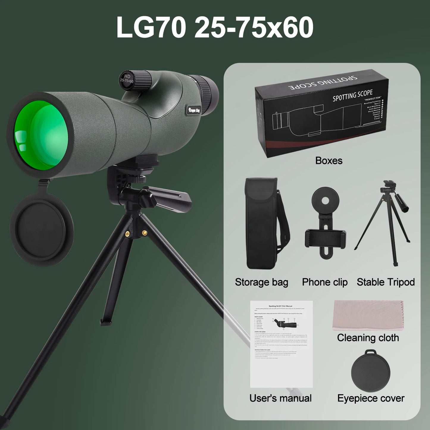 Télescope Monoculaire 25-75x60 avec Zoom Puissant et Étanchéité IPX4