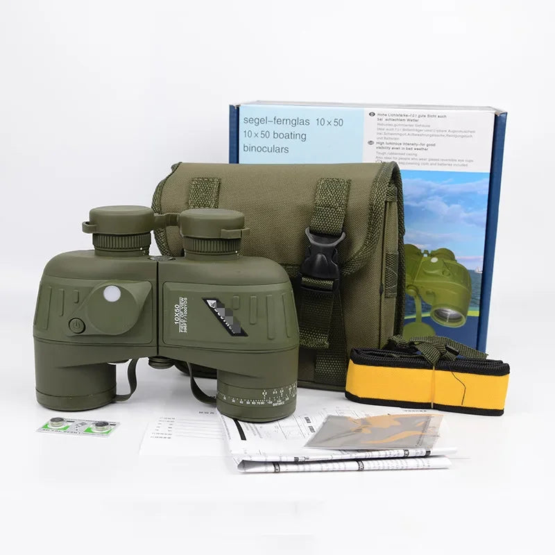 Jumelles Marines Étanches 10x50 avec Vision Nocturne et Compas Intégré