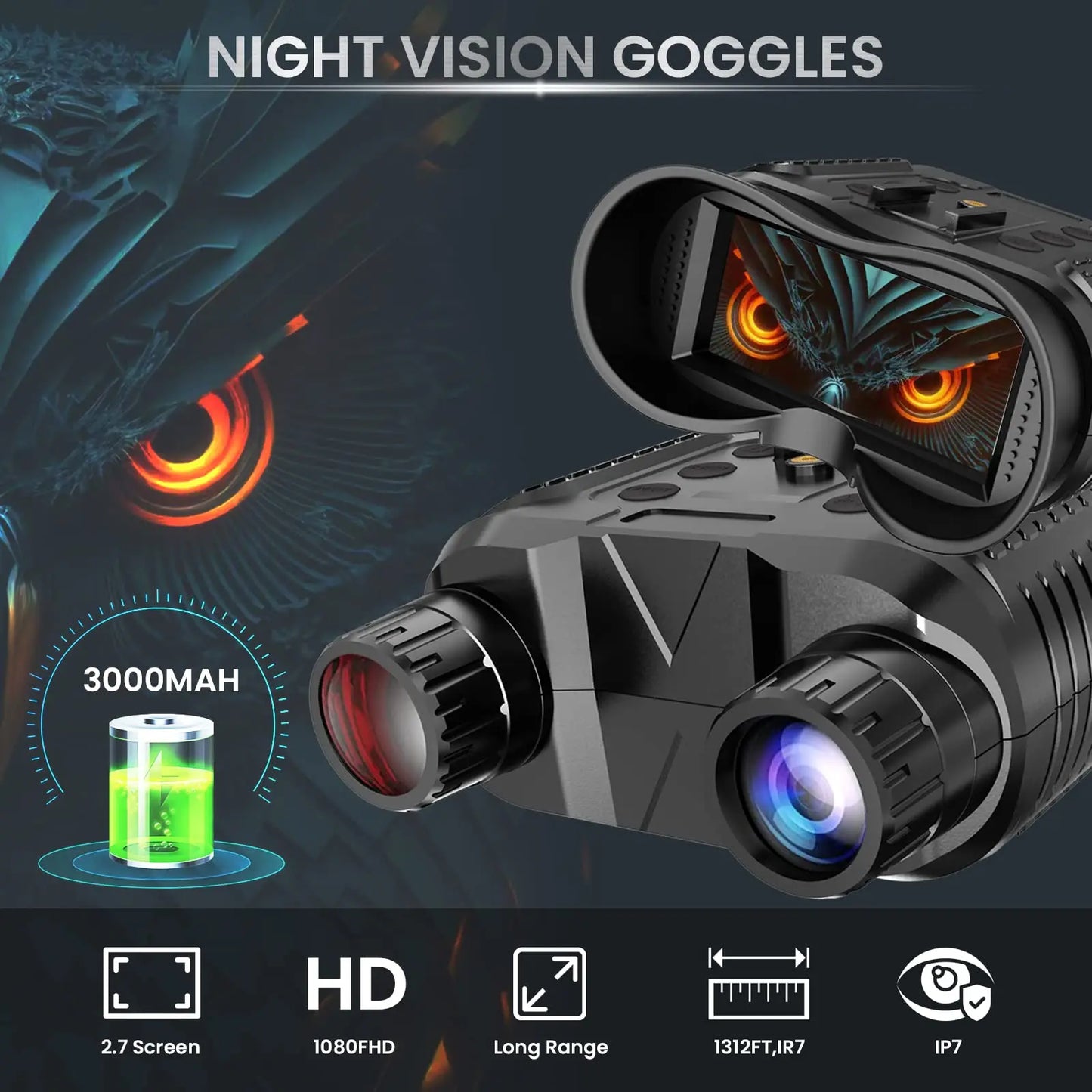 Jumelles Vision Nocturne NV8160 avec Zoom Digital et Casque Tactique