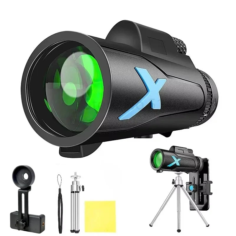 Monoculaire HD 12x50 Étanche avec Trépied et Clip Téléphone