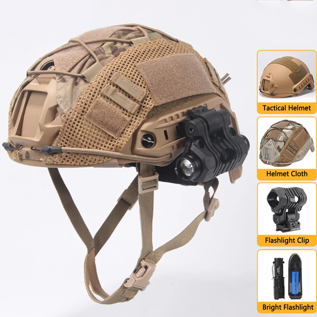 Casque Tactique avec Vision Nocturne et Accessoires pour Activités Extérieures