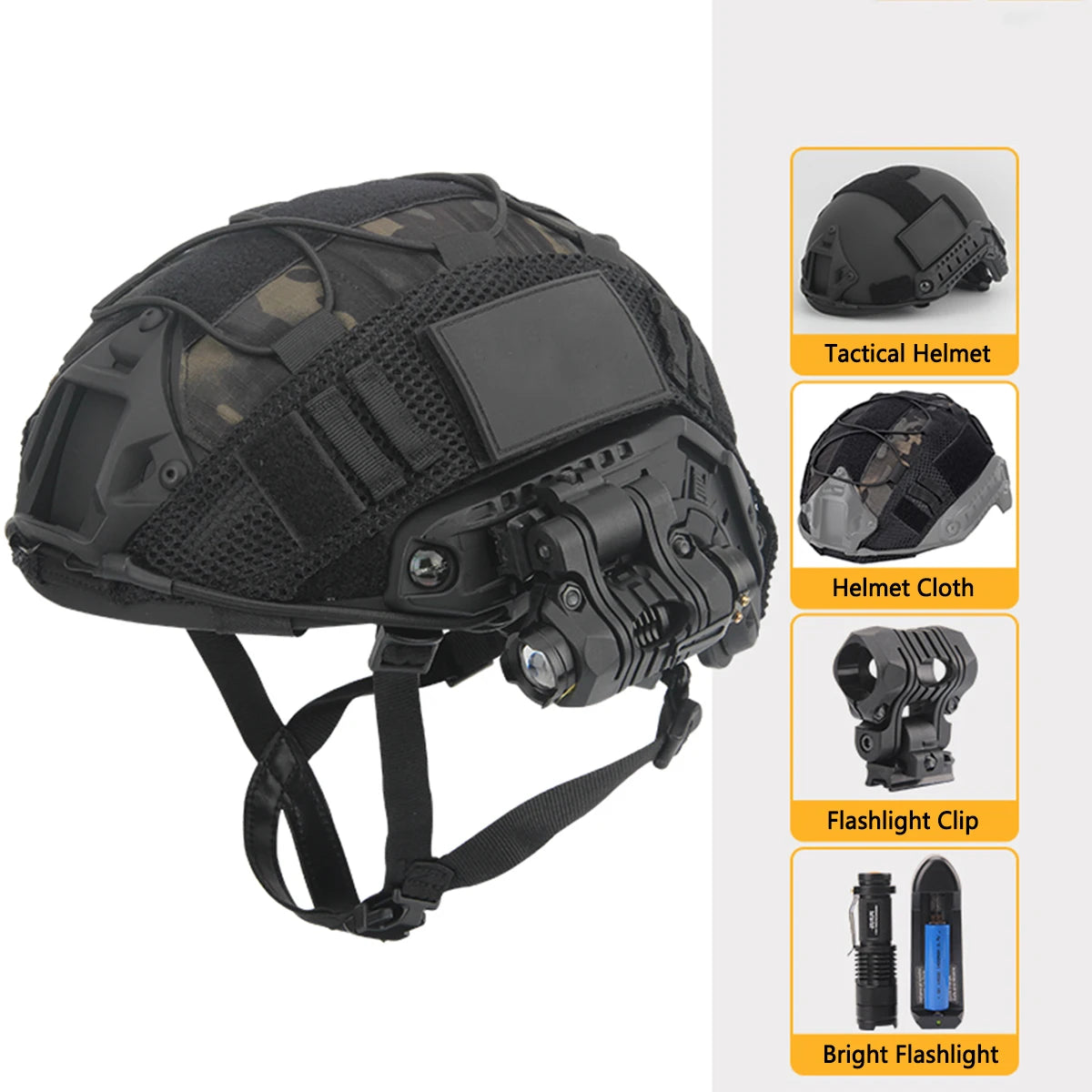 Casque Tactique avec Vision Nocturne et Accessoires pour Activités Extérieures