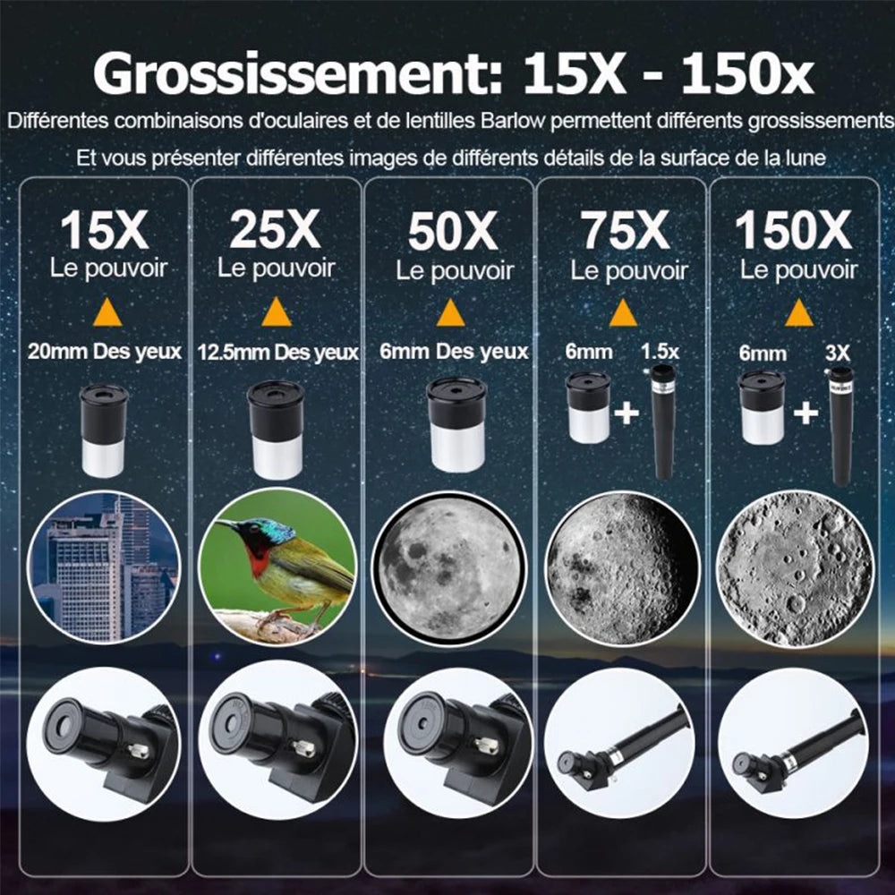 Télescope Réfracteur 150X avec Objectif 70mm et Support Smartphone