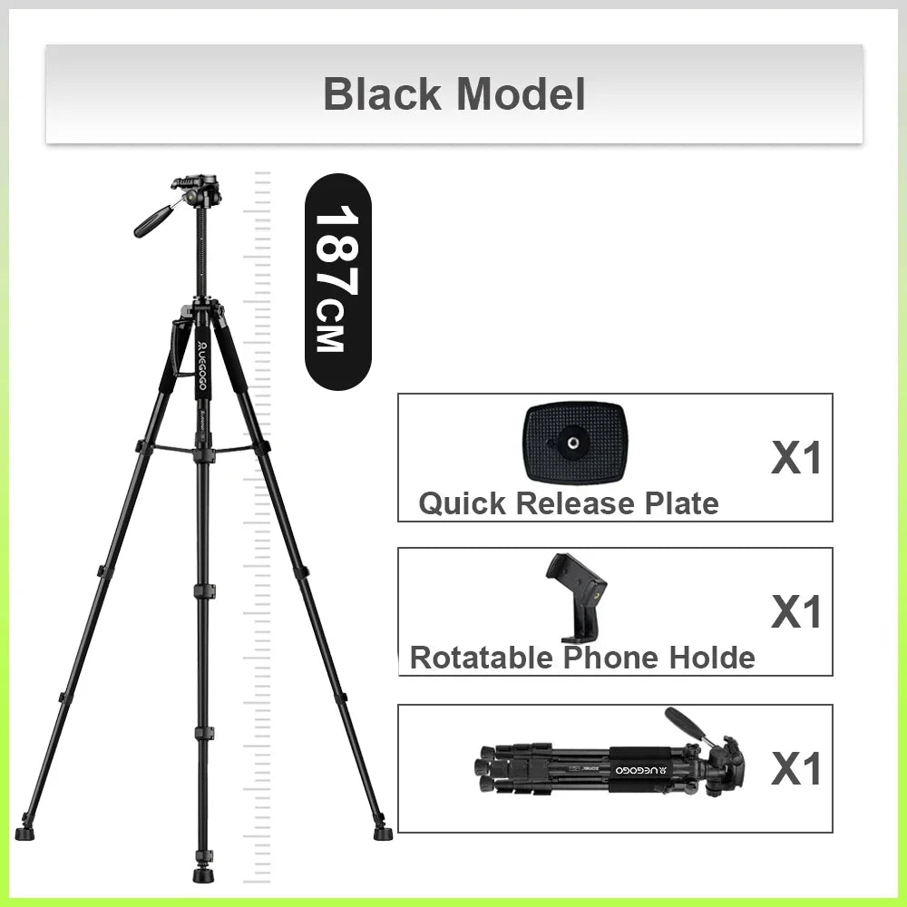 Trépied Professionnel 187cm pour Caméra, Jumelles et Téléphone 360°