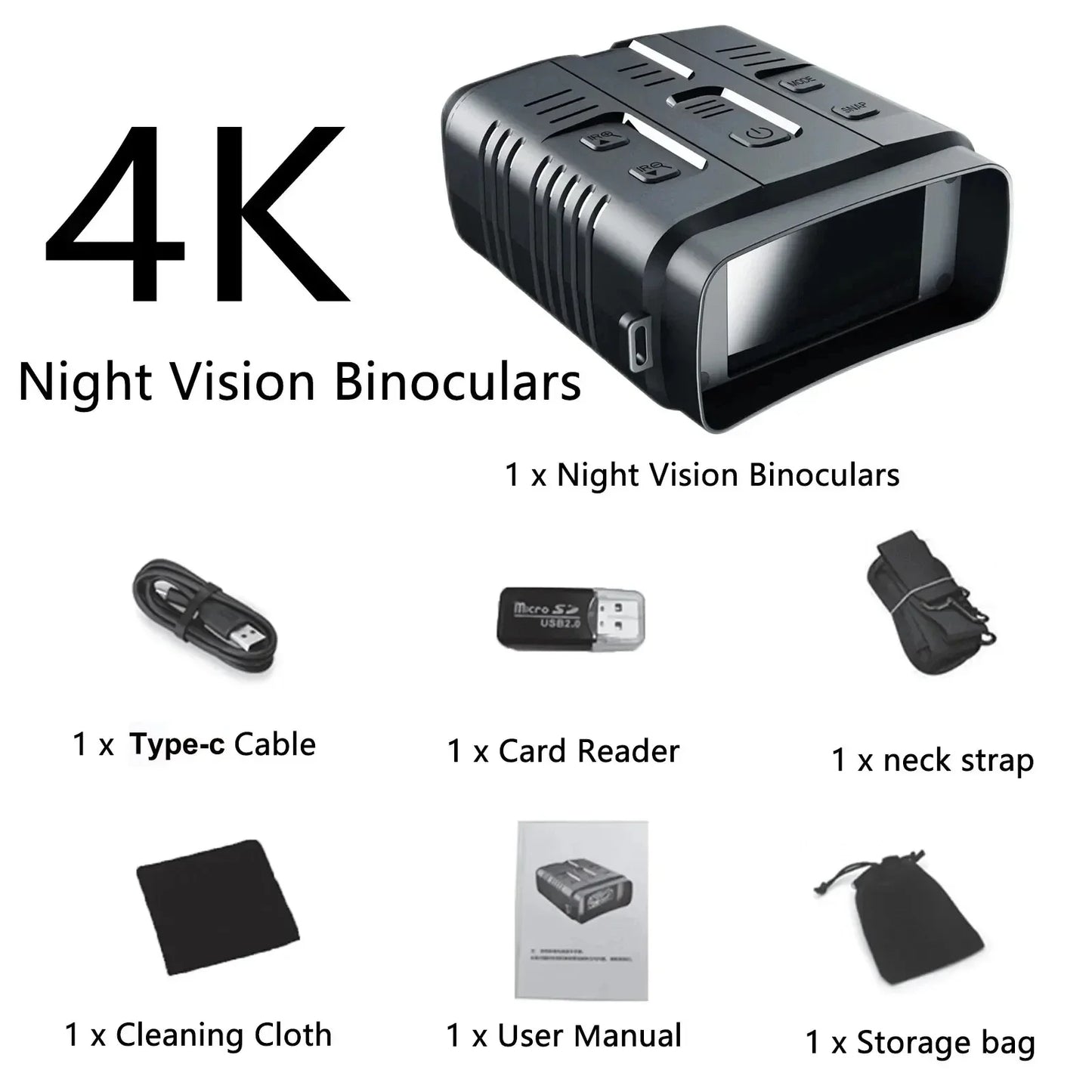 Jumelles de Vision Nocturne 4K avec Zoom Numérique et Infrarouge Puissant