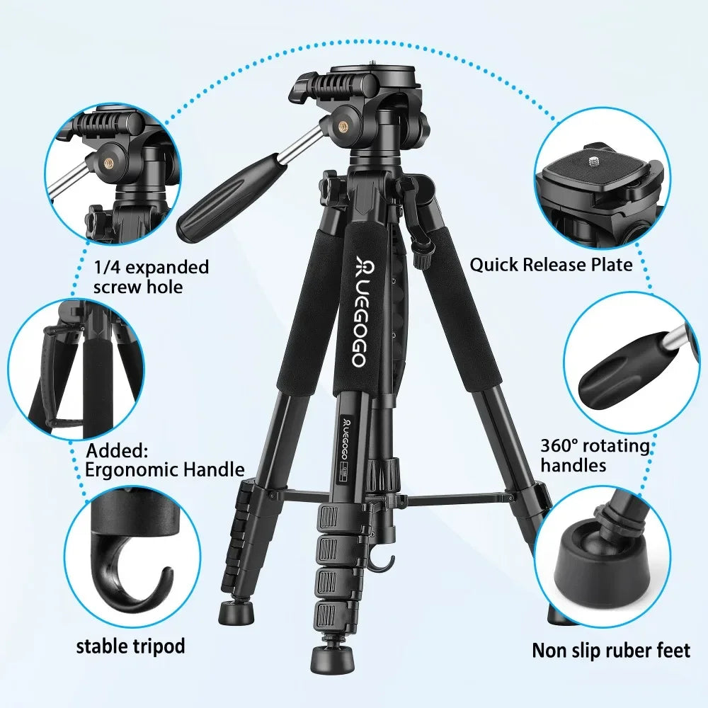 Trépied Professionnel 187cm pour Caméra, Jumelles et Téléphone 360°
